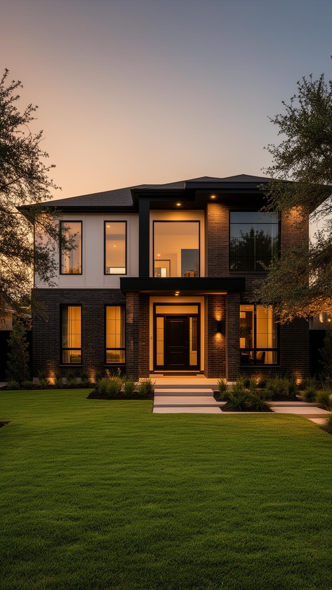 Newly built luxury modern home by Upscale Construction in Dallas at twilight